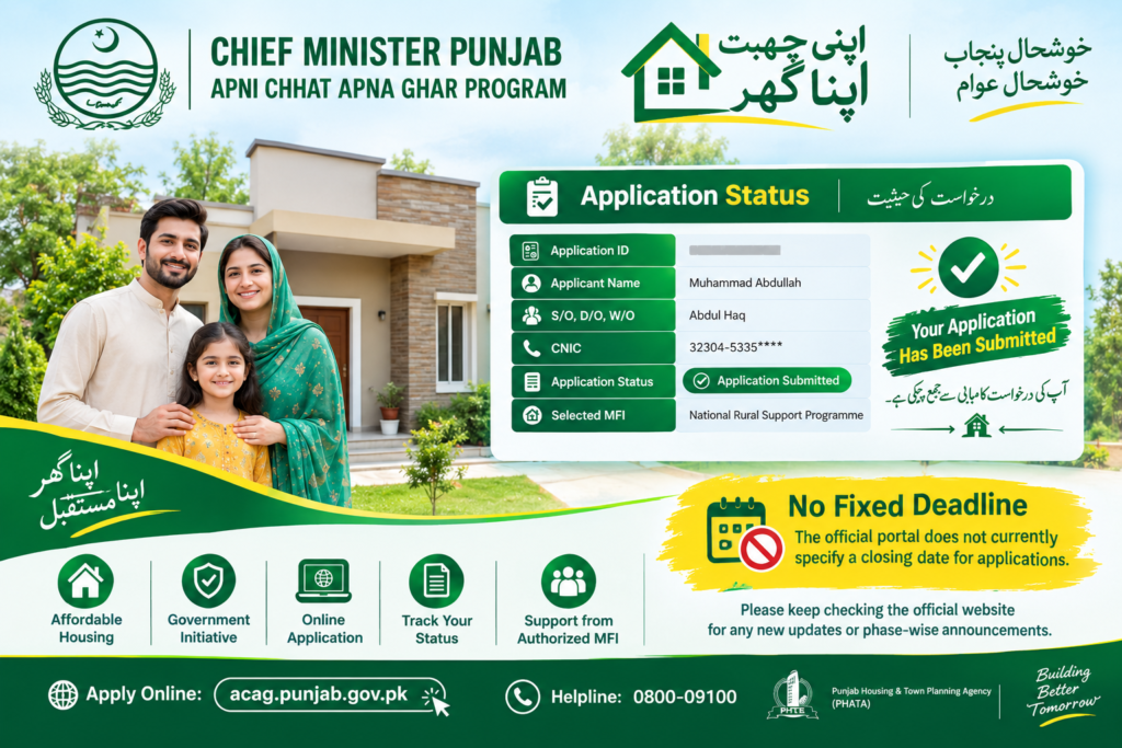 Apni Chhat Apna Ghar Application Status 2026 Application Submitted and NRSP Details